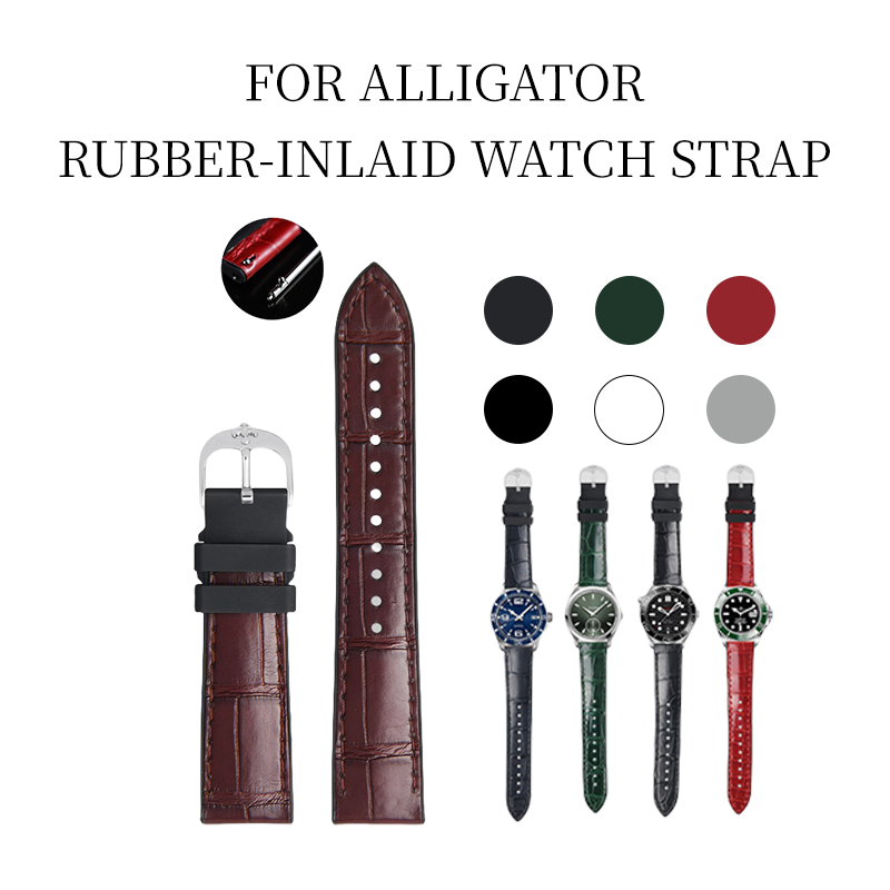 Fits Omega, Tudor, Rolex, IWC Watch Straps – ALLIGATOR Leather with Rubber Insert Watch Strap