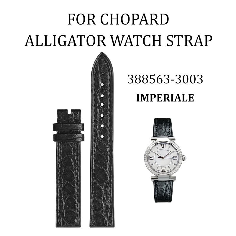 Fits Chopard Imperiale watch strap, black ALLIGATOR leather with circular grain