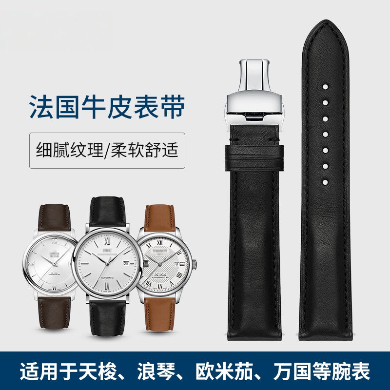 French genuine calfskin watch strap for men and women, fits Montblanc, DW, Jaeger-LeCoultre, Breitling, Huawei