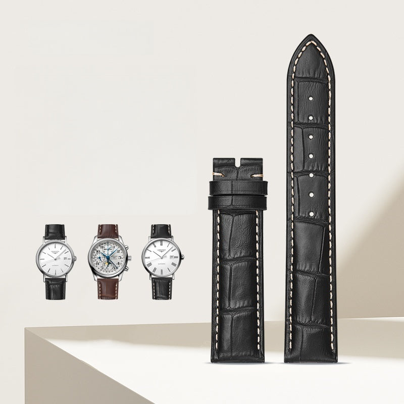 Genuine Leather Men's Watch Strap, Original Quality, Fits Longines Master Collection (L2.909.4.78.3, L2.773.4.78.3), Presence (L4.821.4.11.6, L4.804.4.11.6), Record (L2.821.4.11.6, L2.820.4.11.6), Lyre, DolceVita, Cowhide Watch Band