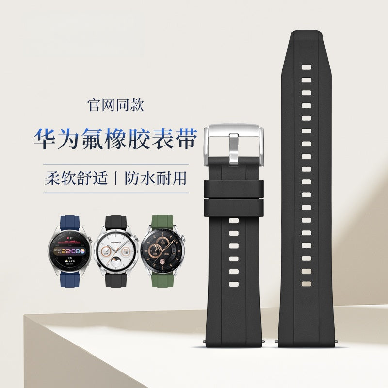 Fluorine Rubber Watch Strap for Huawei Watch GT4 / GT5 / GT6 / Buds, EasyFit, 22mm, For Men and Women.