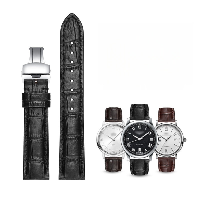Genuine leather watch strap for men, first-layer cowhide, butterfly buckle, fits Tissot, Seiko, FIYTA, Longines