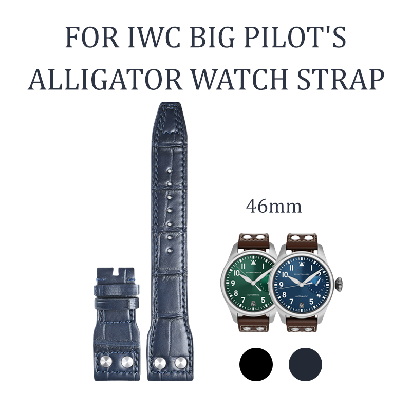 Fits IWC Pilot 46mm watch strap with rivets