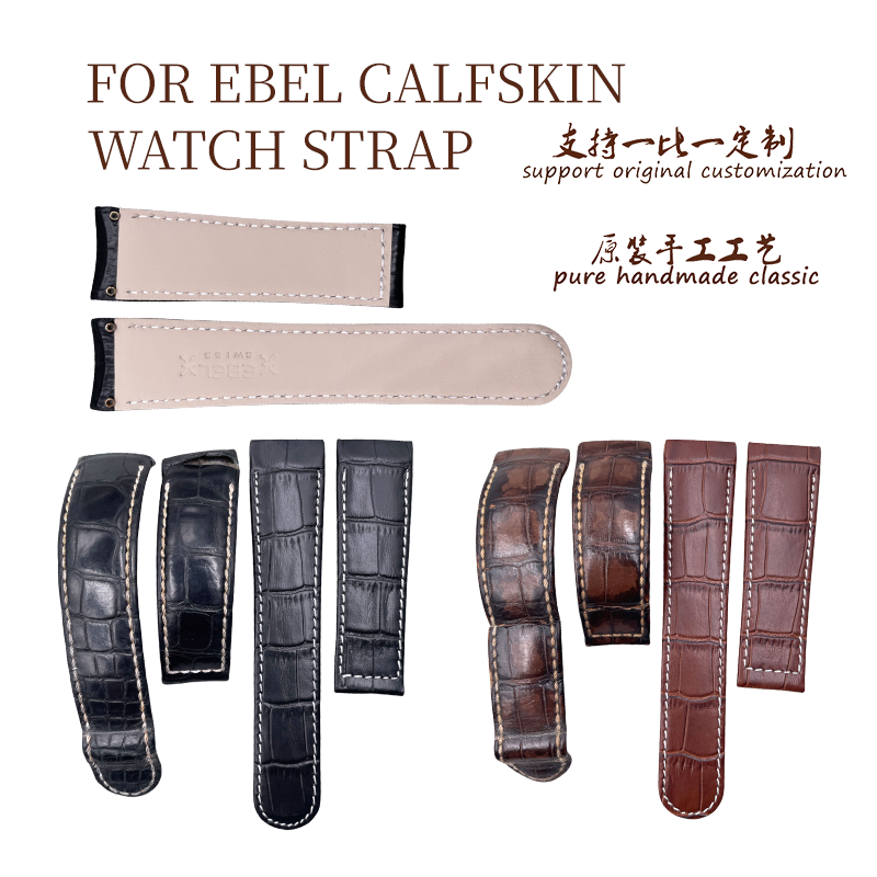 Genuine Alligator Leather & Calfskin Watch Strap for Ebel 22mm, Replacement Watch Band