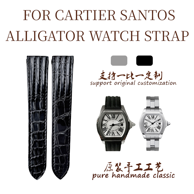 Fits Cartier Roadster W62025V3 W6206018 Quick Release Genuine Leather & Alligator Watch Strap, For Men & Women