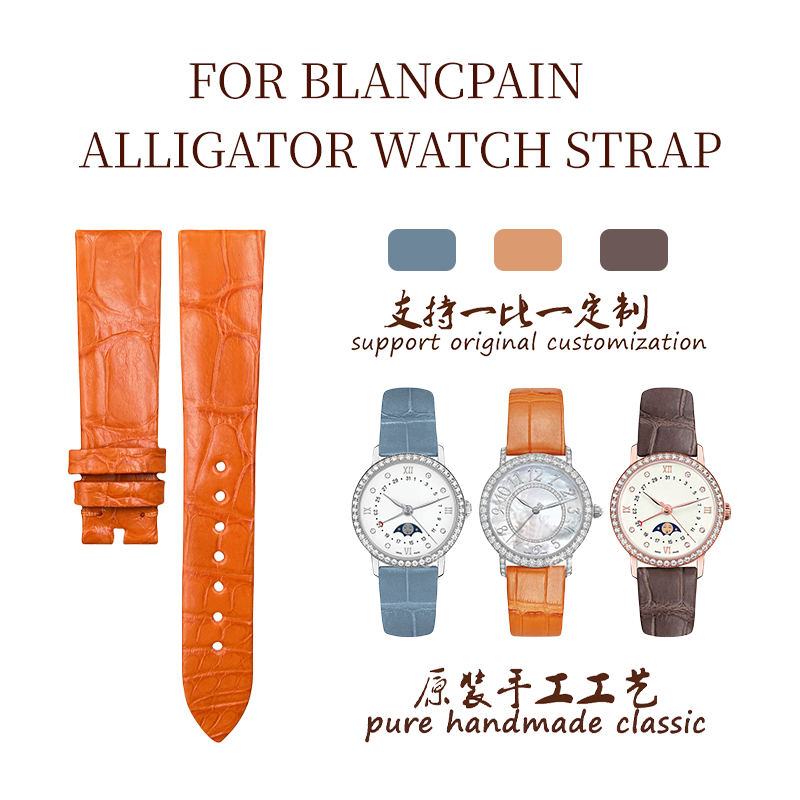 Compatible with Blancpain Ladybird 3663 &amp; 6106 women's watch, genuine American ALLIGATOR leather strap, 18mm &amp; 15mm