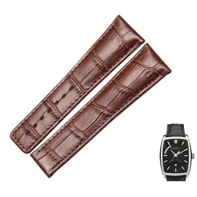 Alligator watch strap, replacement for Armand Nicolet Contemporary Casual, genuine cowhide leather strap for men, with folding clasp