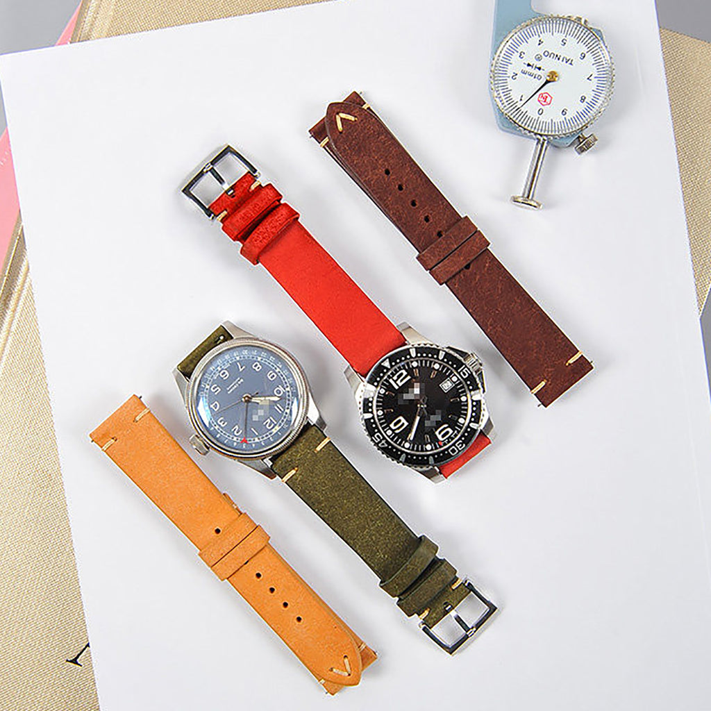 Retro Frosted Reverse Suede Leather Watch Strap for Omega, Jaeger-LeCoultre and Mido Watches