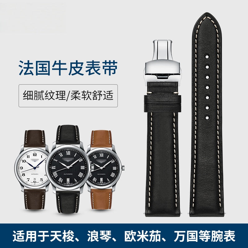 French genuine calfskin watch strap for men and women, fits Montblanc, DW, Jaeger-LeCoultre, Breitling, Huawei