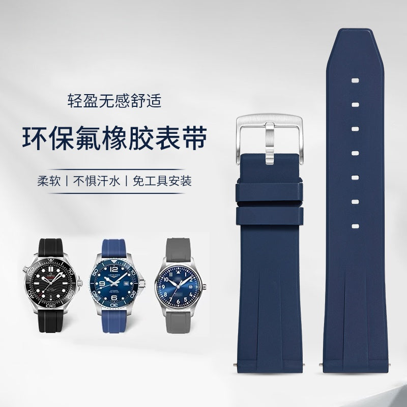Fluorine Rubber Watch Strap for Men, Fits Mido, Longines, Breitling, IWC, Omega, Citizen, Rolex.