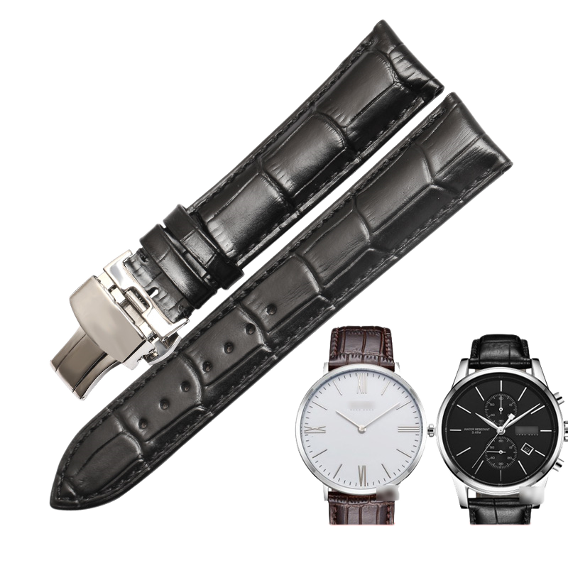 Genuine calfskin watch strap with butterfly clasp, universal for men, fits Tissot, Mido, Longines