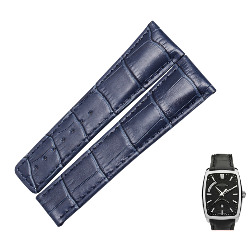 Alligator watch strap, replacement for Armand Nicolet Contemporary Casual, genuine cowhide leather strap for men, with folding clasp
