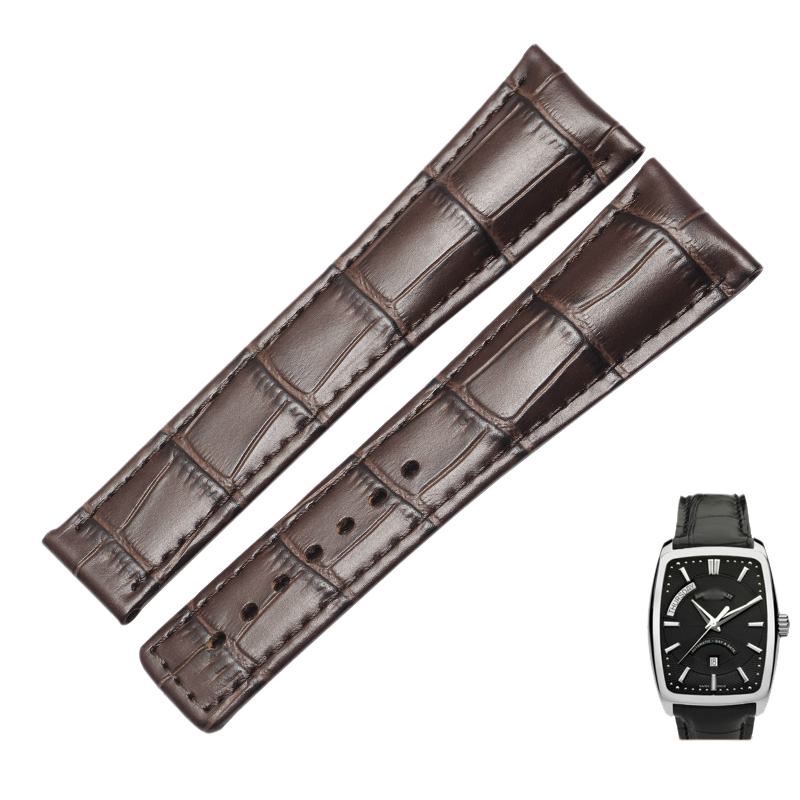 Alligator watch strap, replacement for Armand Nicolet Contemporary Casual, genuine cowhide leather strap for men, with folding clasp