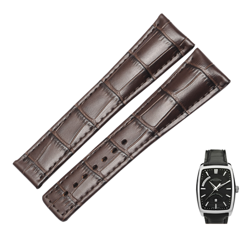 Alligator watch strap, replacement for Armand Nicolet Contemporary Casual, genuine cowhide leather strap for men, with folding clasp