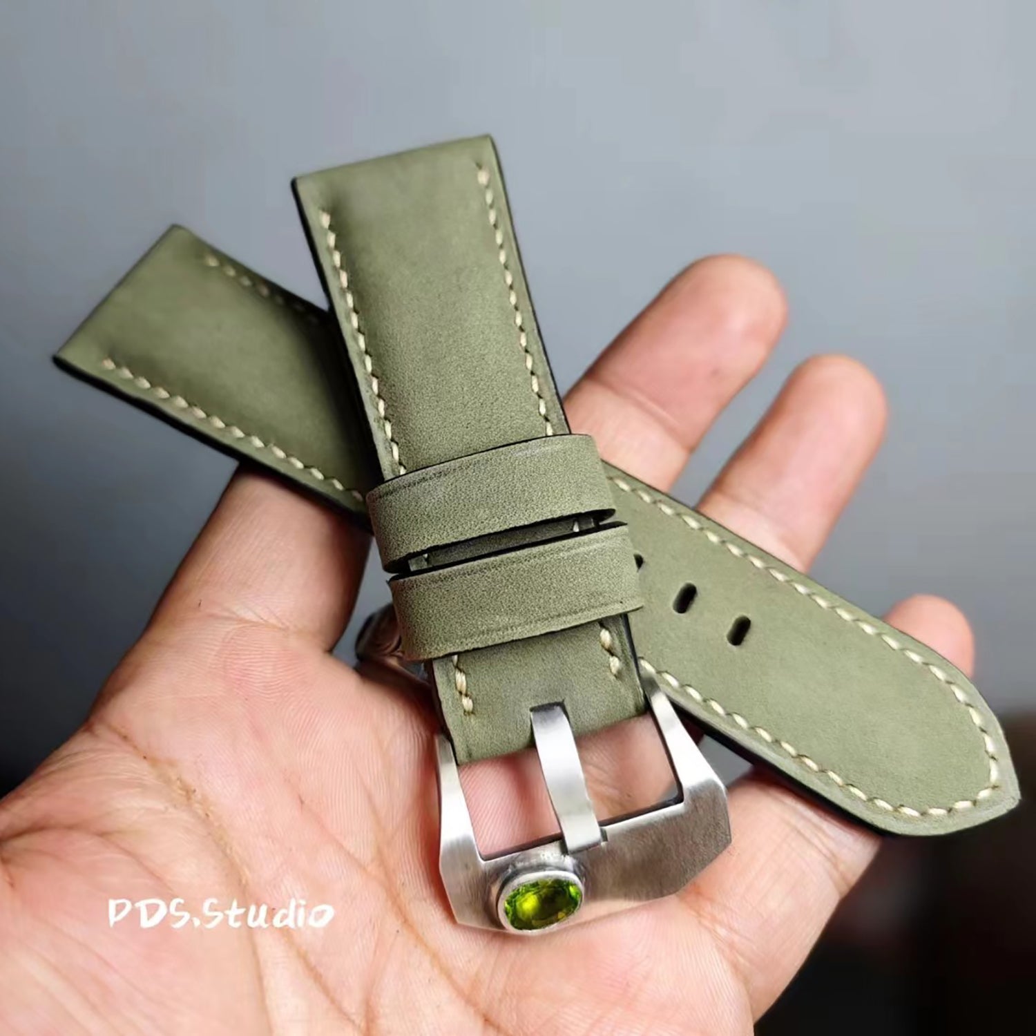 Handcrafted Custom Watch Strap | Reverse Suede, Elk Leather, Frosted Texture | Soft, Pin Buckle, Green & Brown, Original Factory Quality