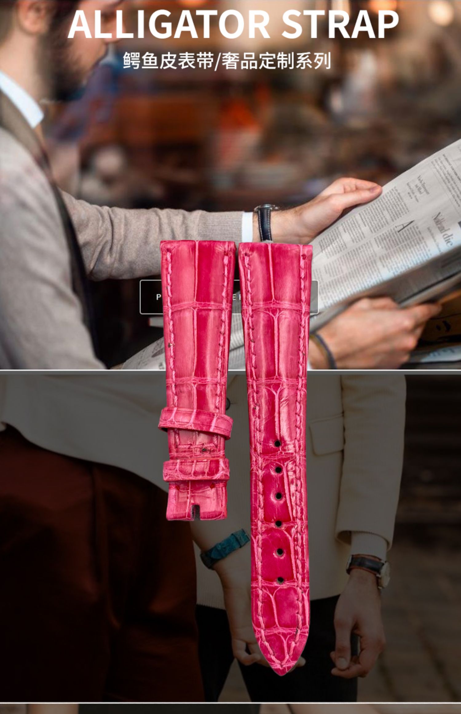 Compatible with Patek Philippe 4947 Complicated Chronograph, 19mm ALLIGATOR leather quick-release watch strap for women, genuine American ALLIGATOR, original style with notched end.