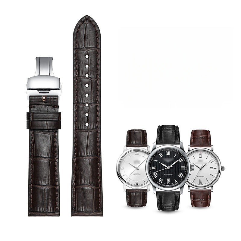 Genuine leather watch strap for men, first-layer cowhide, butterfly buckle, fits Tissot, Seiko, FIYTA, Longines