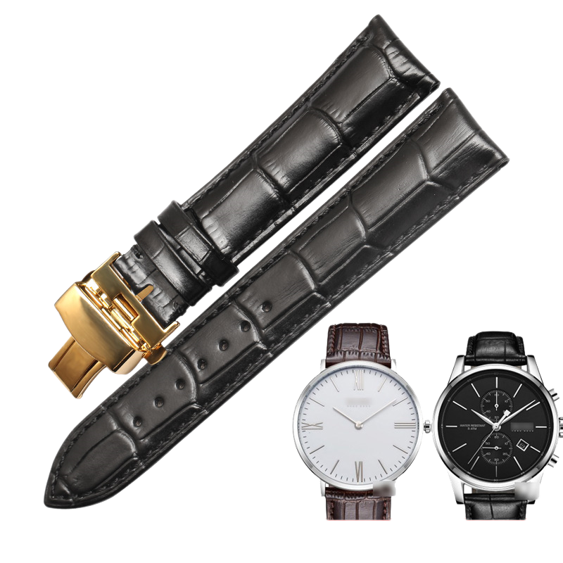 Genuine calfskin watch strap with butterfly clasp, universal for men, fits Tissot, Mido, Longines
