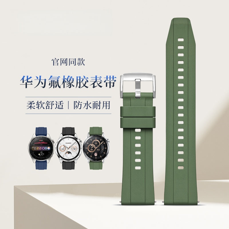 Fluorine Rubber Watch Strap for Huawei Watch GT4 / GT5 / GT6 / Buds, EasyFit, 22mm, For Men and Women.