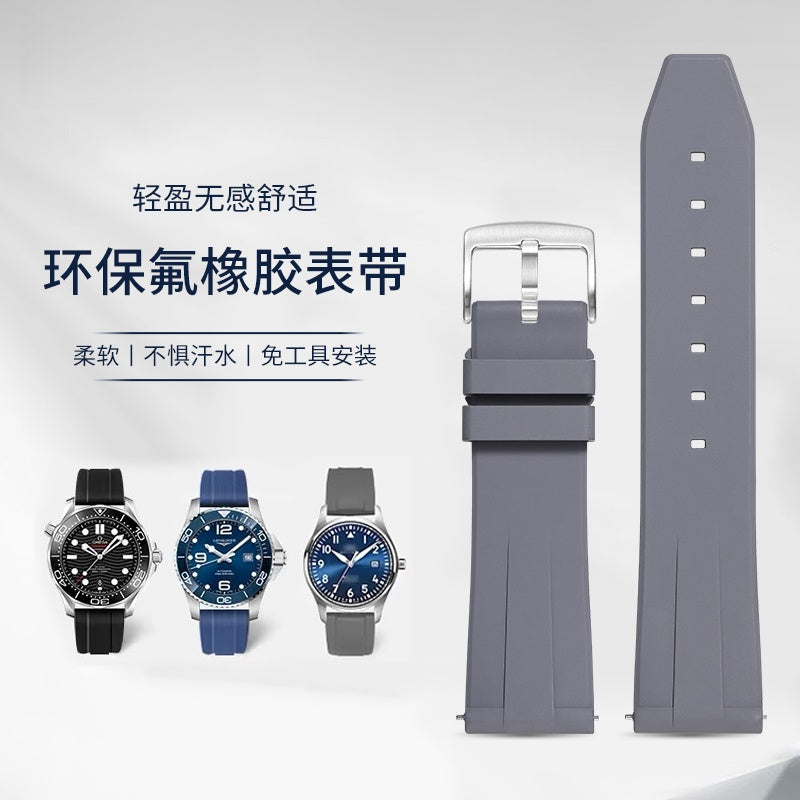 Fluorine Rubber Watch Strap for Men, Fits Mido, Longines, Breitling, IWC, Omega, Citizen, Rolex.