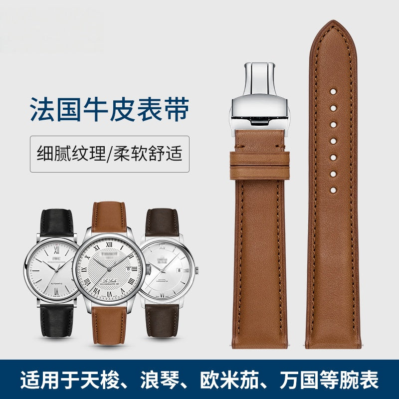 French genuine calfskin watch strap for men and women, fits Montblanc, DW, Jaeger-LeCoultre, Breitling, Huawei