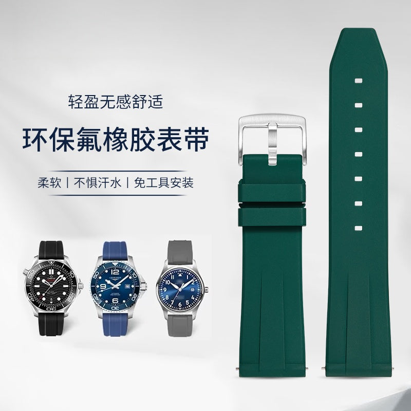 Fluorine Rubber Watch Strap for Men, Fits Mido, Longines, Breitling, IWC, Omega, Citizen, Rolex.