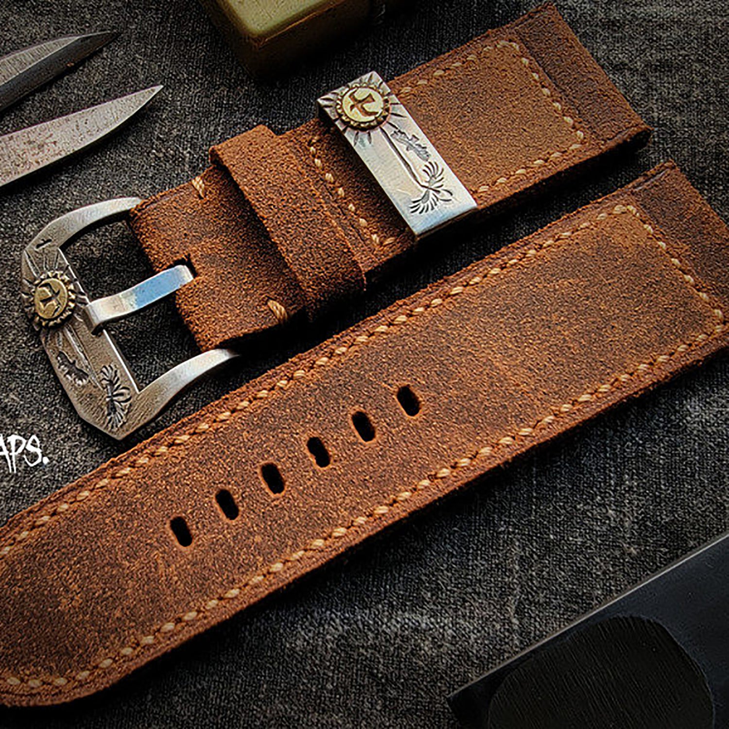Handmade Watch Strap Customization - British Vintage Cowhide, Oil-Waxed Thickened, American-Style Reverse Suede Pin-Buckle