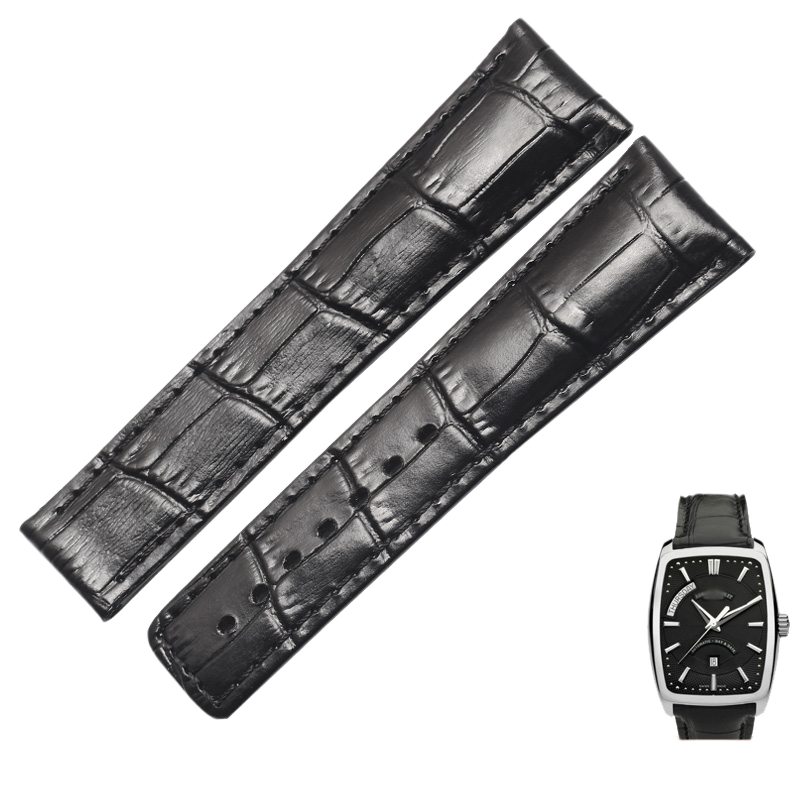 Alligator watch strap, replacement for Armand Nicolet Contemporary Casual, genuine cowhide leather strap for men, with folding clasp