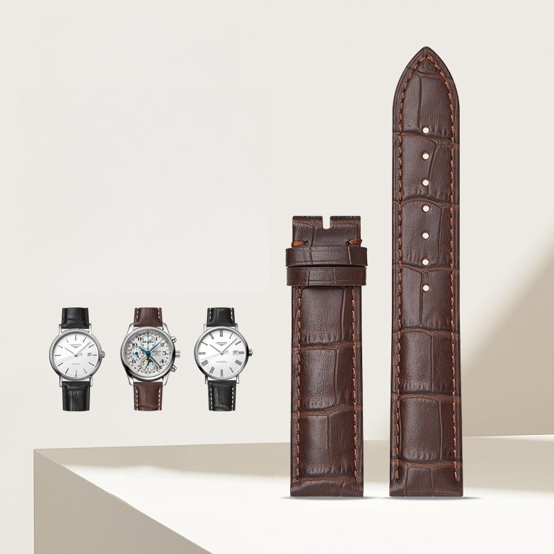 Genuine Leather Men's Watch Strap, Original Quality, Fits Longines Master Collection (L2.909.4.78.3, L2.773.4.78.3), Presence (L4.821.4.11.6, L4.804.4.11.6), Record (L2.821.4.11.6, L2.820.4.11.6), Lyre, DolceVita, Cowhide Watch Band