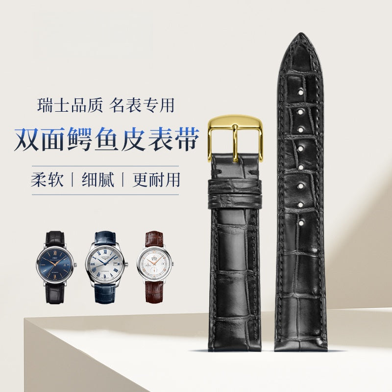 Double-sided crocodile leather watch strap, suitable for Omega, Jaeger-LeCoultre, IWC, Blancpain, Montblanc, Longines. Genuine leather, for men and women.
