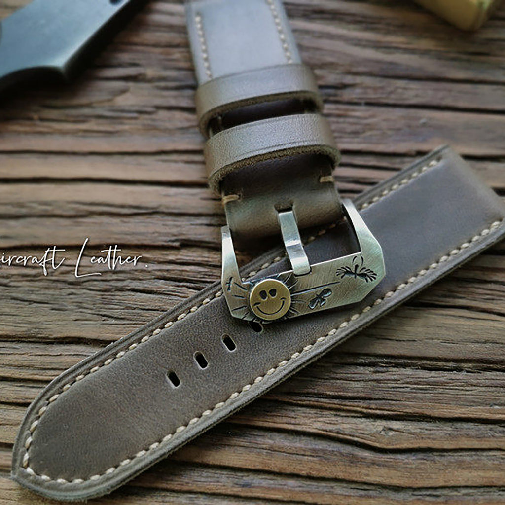 Handmade Custom American Vintage Olive Brown Thickened Cowhide Watch Strap - Soft, Durable, Pin Buckle, Cowhide Care