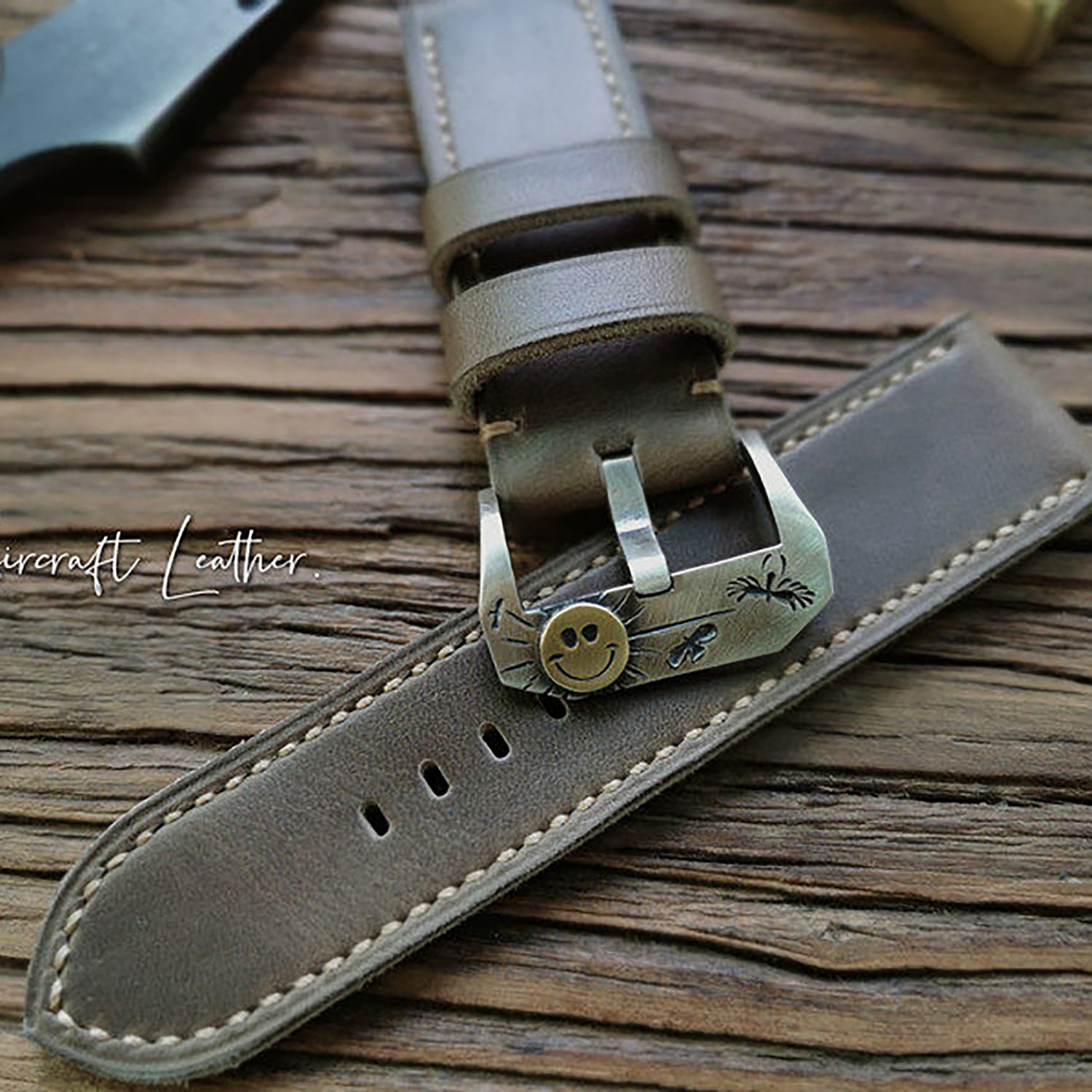 Handmade Custom American Vintage Olive Brown Thickened Cowhide Watch Strap - Soft, Durable, Pin Buckle, Cowhide Care