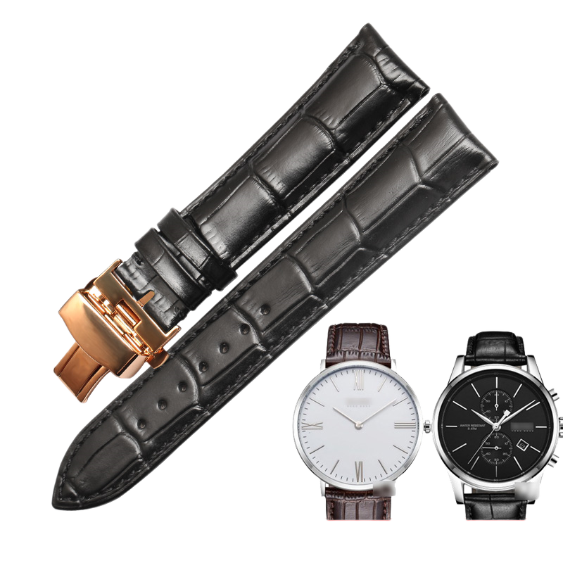 Genuine calfskin watch strap with butterfly clasp, universal for men, fits Tissot, Mido, Longines