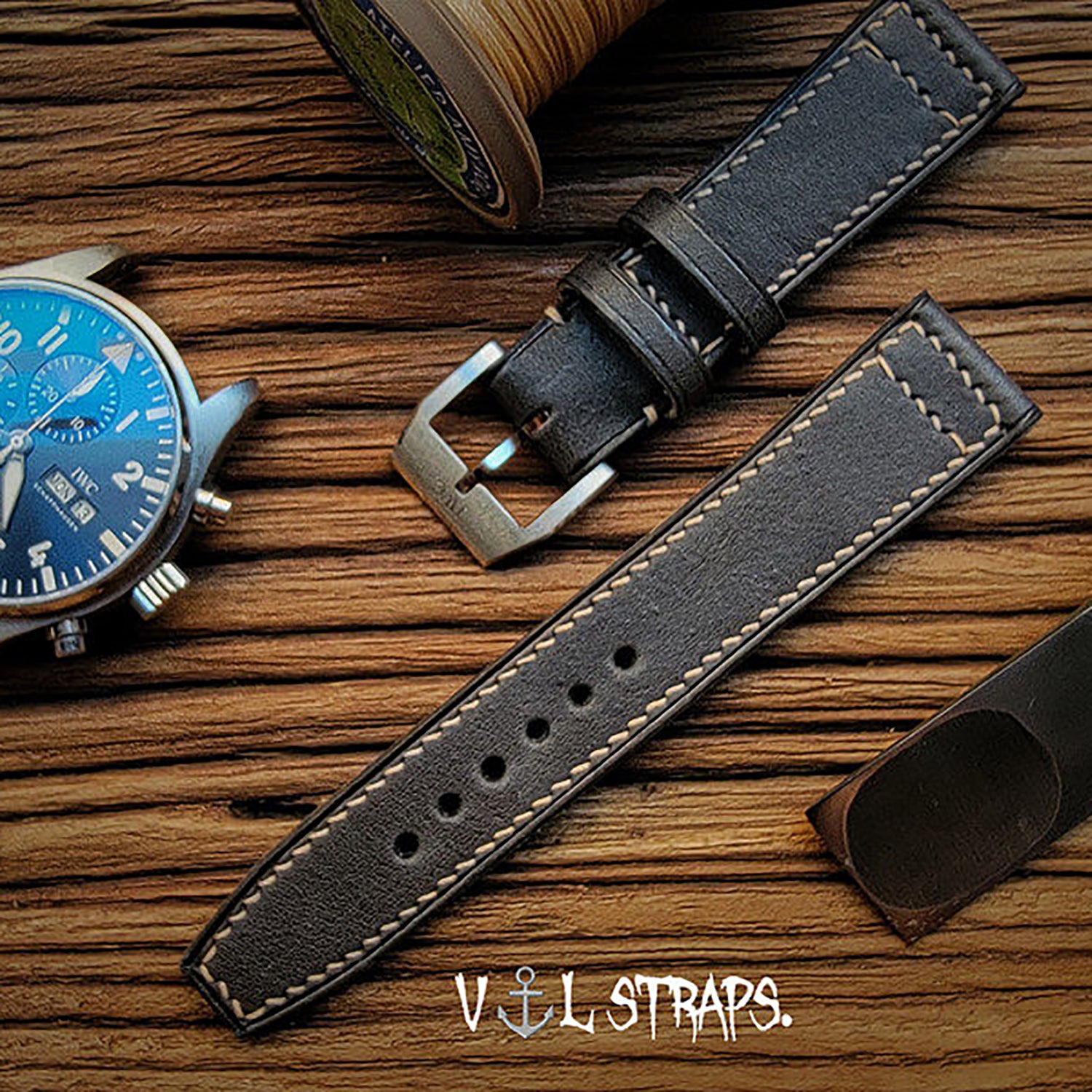Handcrafted Custom Italian Leather Watch Strap - Meteorite Gray, Soft & Comfortable, Pilot & Portuguese Style with Pin Buckle