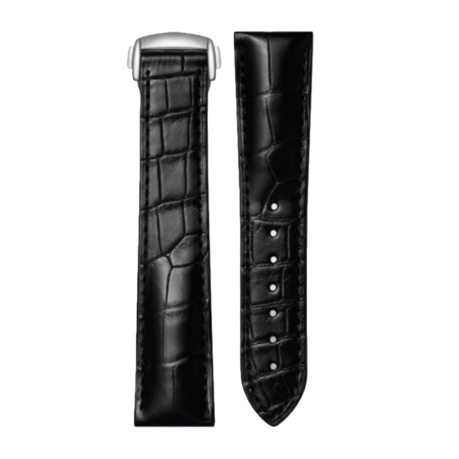 Genuine Alligator Leather Men's Watch Strap for Omega Speedmaster, Seamaster, De Ville Prestige | Silver Folding Clasp