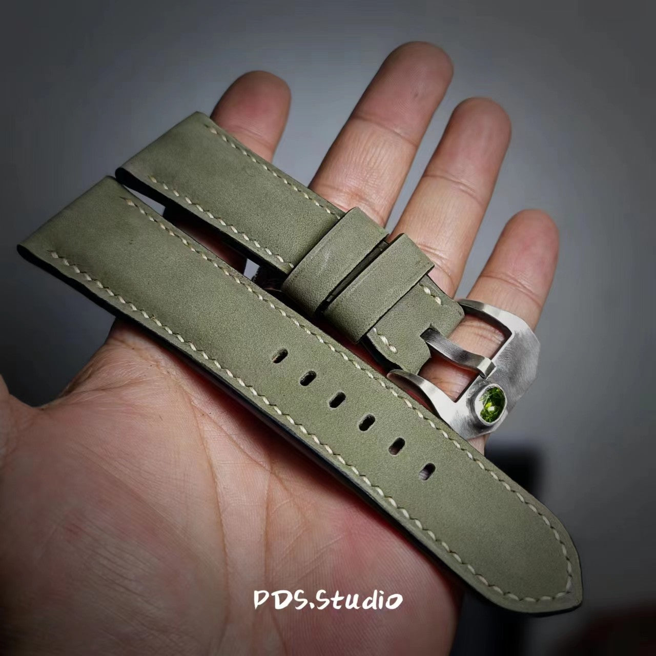 Handcrafted Custom Watch Strap | Reverse Suede, Elk Leather, Frosted Texture | Soft, Pin Buckle, Green & Brown, Original Factory Quality