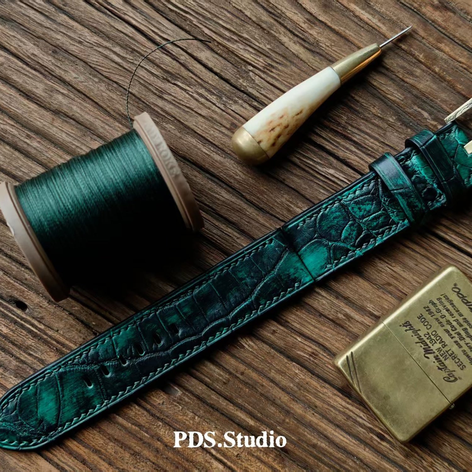 Handmade Custom American Vintage Sanded American Alligator Leather Watch Strap - Matte, Distressed, Black, Custom Pin Buckle