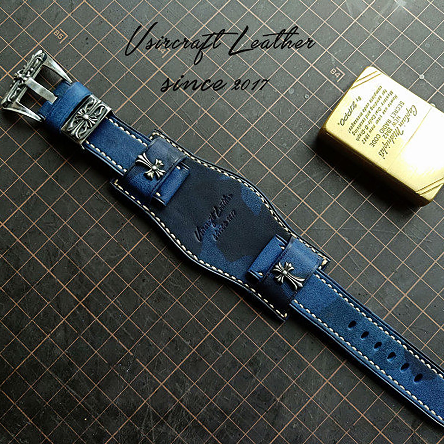 Italian Camouflage Vegetable-Tanned Leather Watch Strap - Hypoallergenic Lining, Soft & Wear-Resistant, Pin Buckle, Customizable