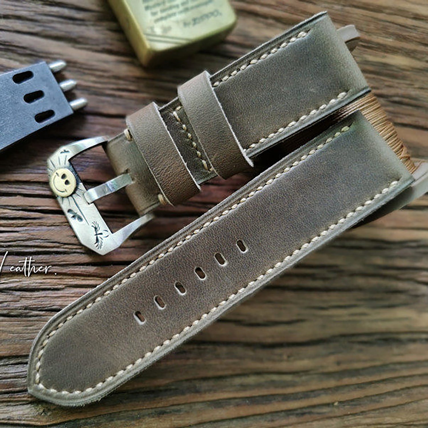 Handmade Custom American Vintage Olive Brown Thickened Cowhide Watch Strap - Soft, Durable, Pin Buckle, Cowhide Care
