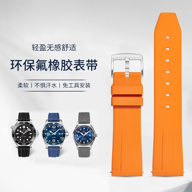 Fluorine Rubber Watch Strap for Men, Fits Mido, Longines, Breitling, IWC, Omega, Citizen, Rolex.