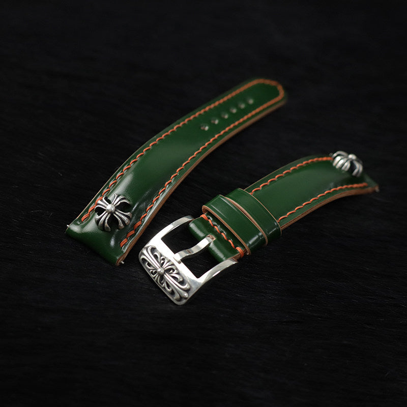 Handcrafted Horsehide Leather Watch Strap with Silver-Tone Hardware for Panerai Watches - Vintage & Premium Aesthetic