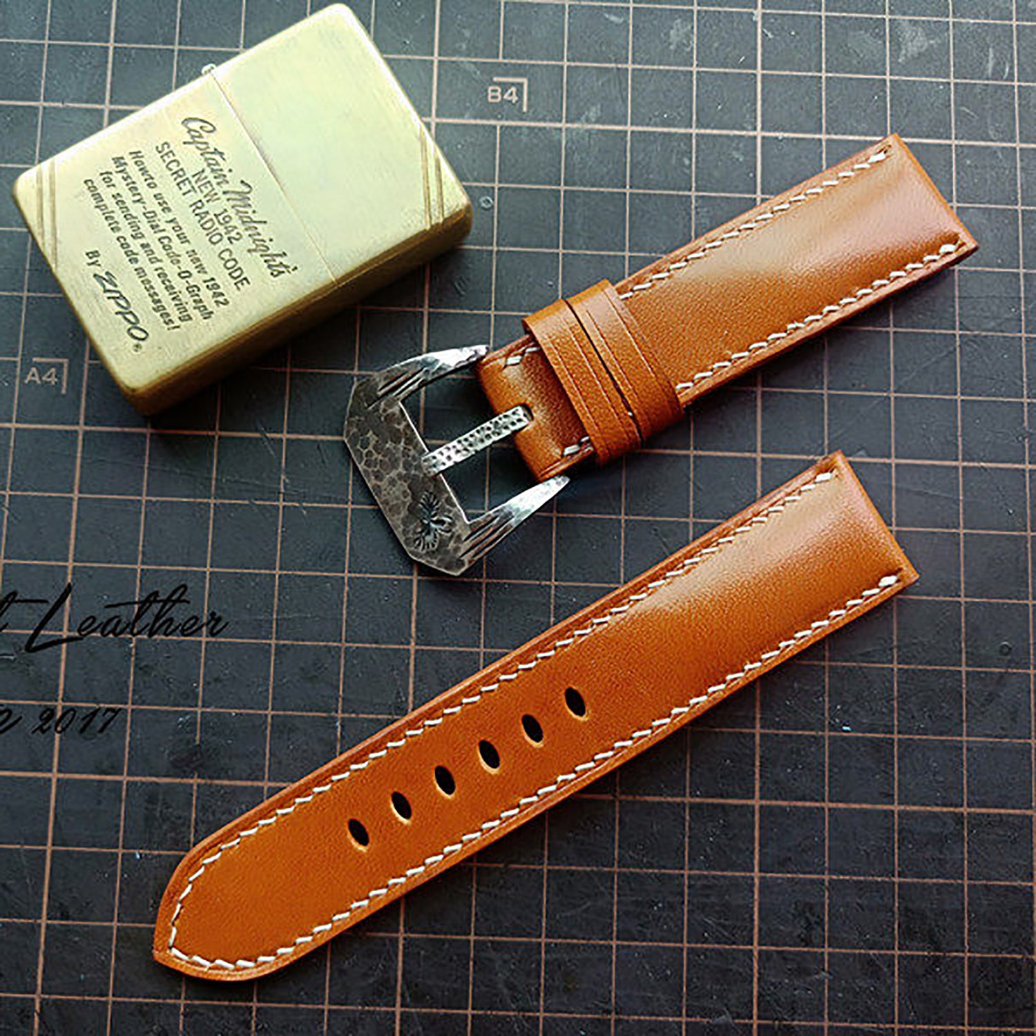 Handmade Custom Italian Chestnut Brown Cowhide Watch Strap - Sweat-Resistant, Soft, Genuine Leather Buckle