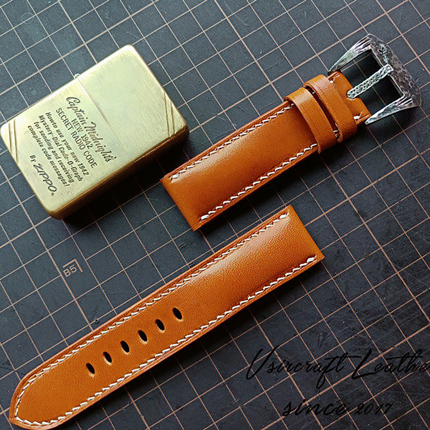 Handmade Custom Italian Chestnut Brown Cowhide Watch Strap - Sweat-Resistant, Soft, Genuine Leather Buckle