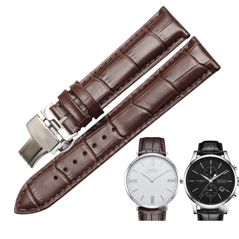 Genuine calfskin watch strap with butterfly clasp, universal for men, fits Tissot, Mido, Longines