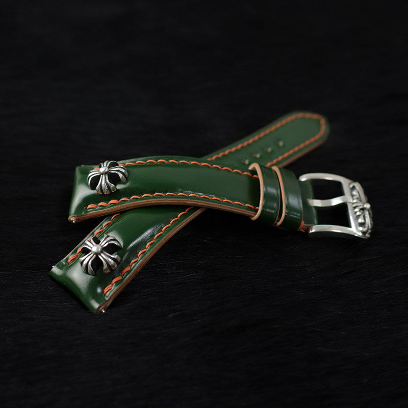 Handcrafted Horsehide Leather Watch Strap with Silver-Tone Hardware for Panerai Watches - Vintage & Premium Aesthetic