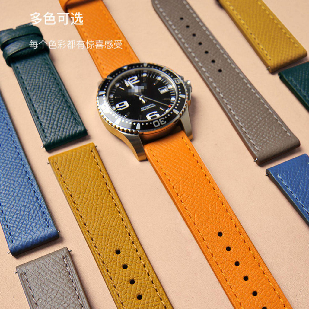 New French EPSOM Palm Pattern Cowhide Leather Watch Strap, Suitable for Omega and Tisso