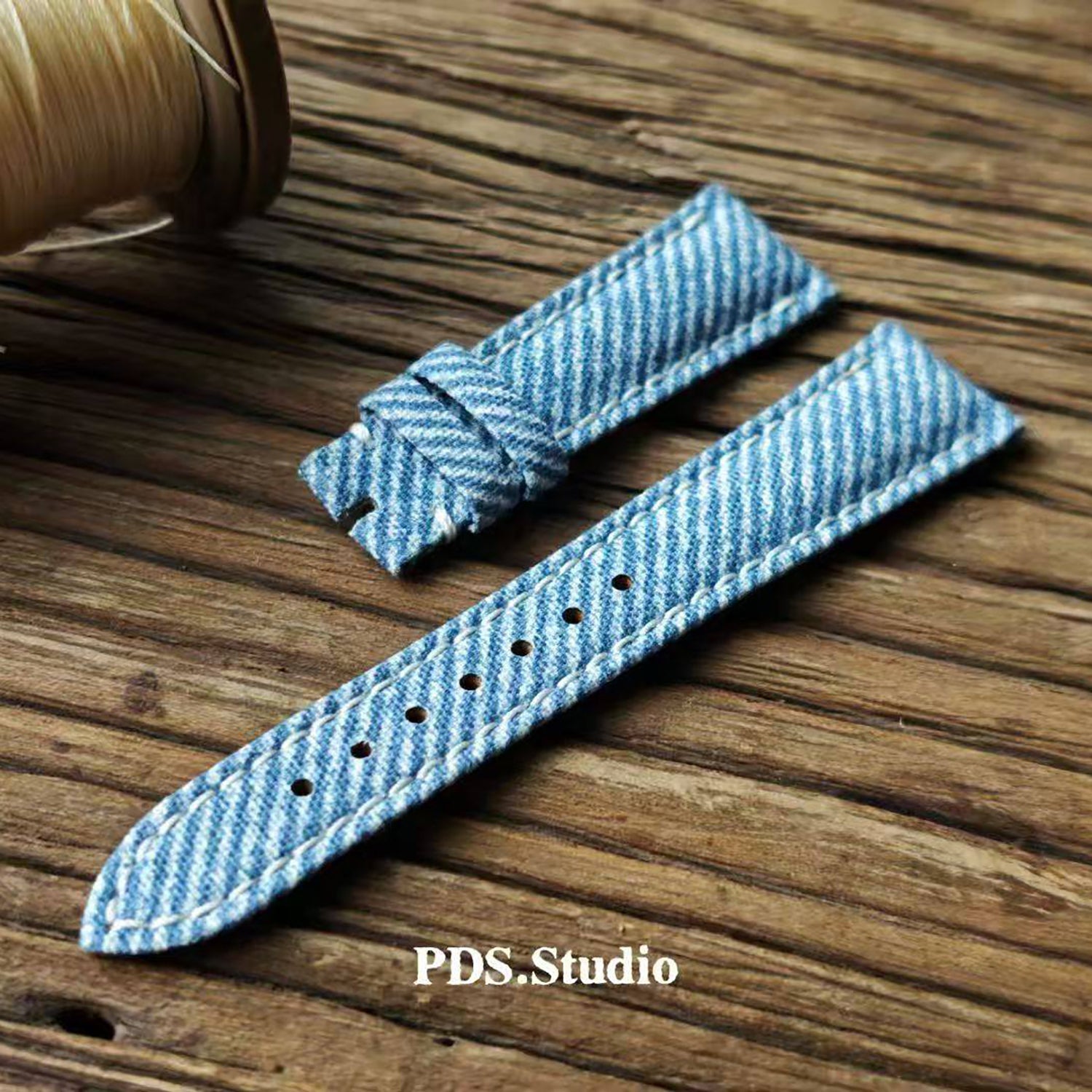 Handcrafted Custom Watch Strap - Imported Blue Denim & PP French Calf Leather, Minimalist Pin Buckle