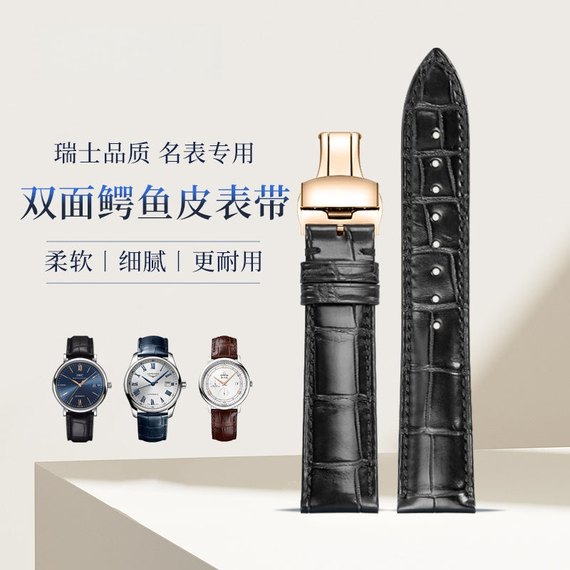 Double-sided crocodile leather watch strap, suitable for Omega, Jaeger-LeCoultre, IWC, Blancpain, Montblanc, Longines. Genuine leather, for men and women.