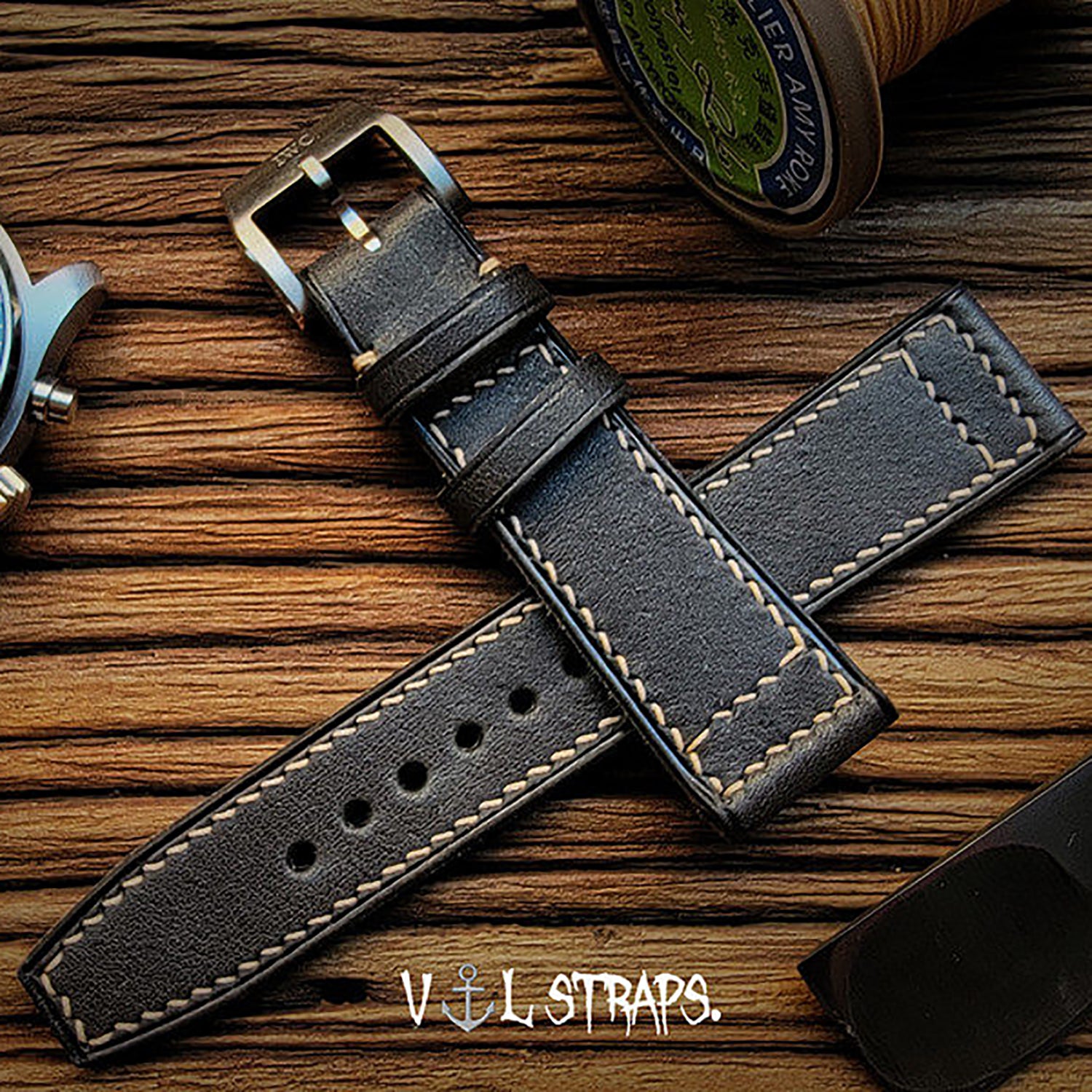 Handcrafted Custom Italian Leather Watch Strap - Meteorite Gray, Soft & Comfortable, Pilot & Portuguese Style with Pin Buckle