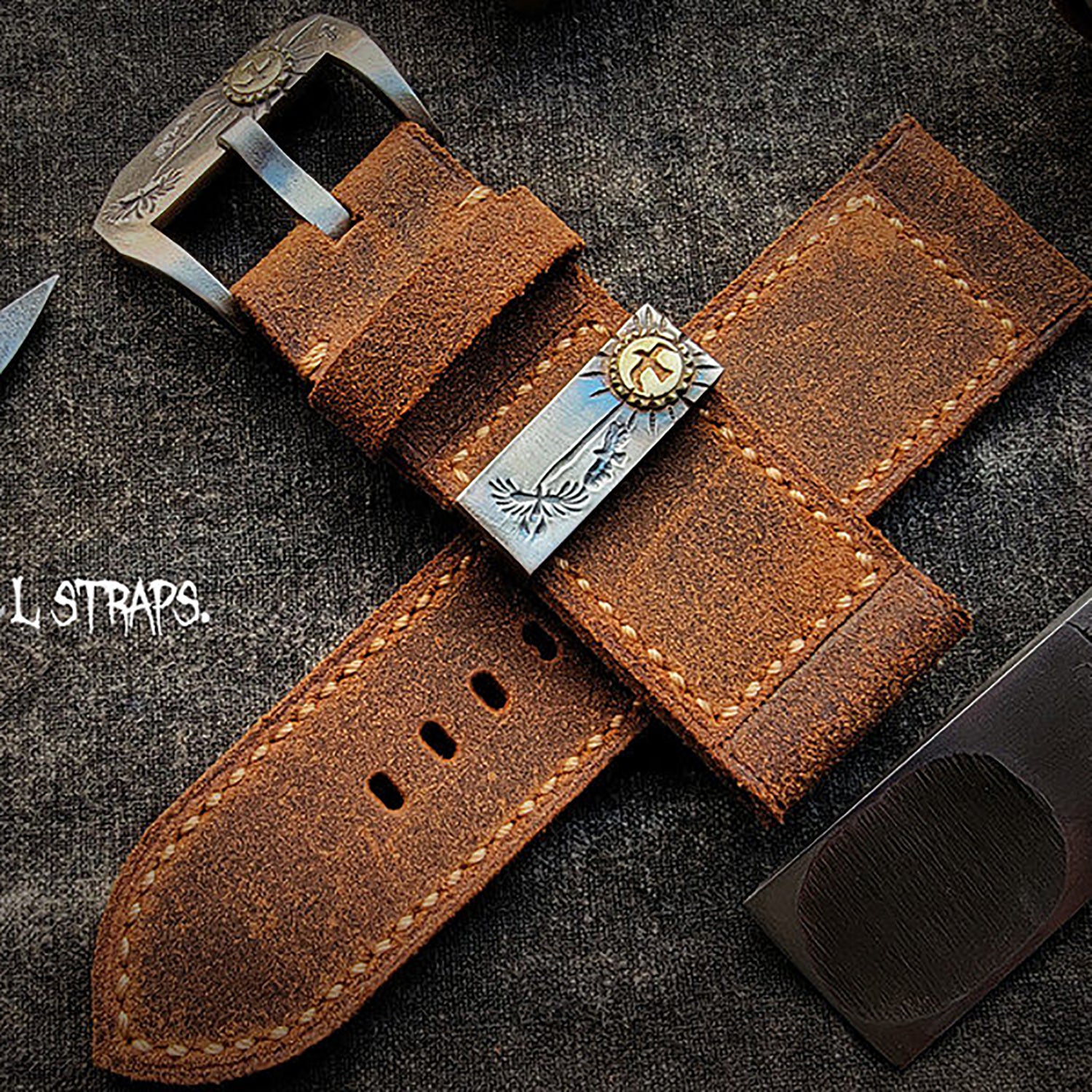 Handmade Watch Strap Customization - British Vintage Cowhide, Oil-Waxed Thickened, American-Style Reverse Suede Pin-Buckle
